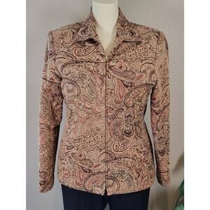Vintage ELLEN FIGG Brown Paisley Midweight Embellished Tapestry Coat - Size L